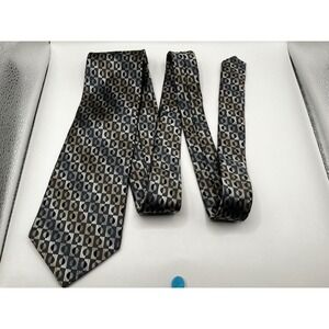 Paul Dione Mens Geometric Silk‎ Necktie 100% Silk Black Gray White